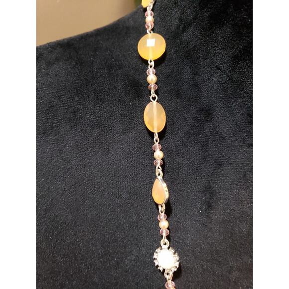 Chaps Womens Multi-Faceted Glass Acrylic Beads Faux Pearls Long Necklace Jewelry - Picture 5 of 6